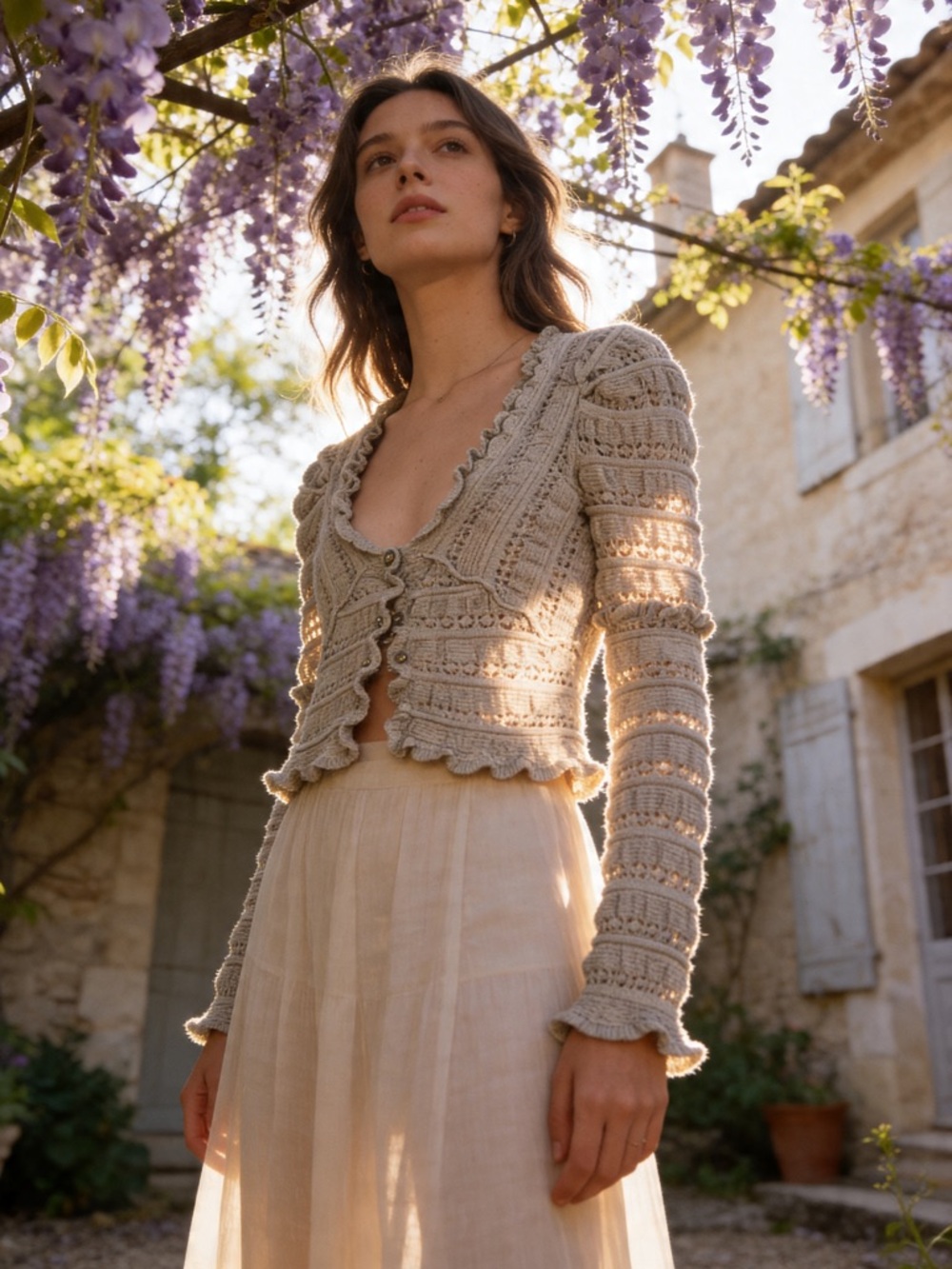 Free People Scoop Neck Knit Cardigan with Open Stitch detail - S - Grey